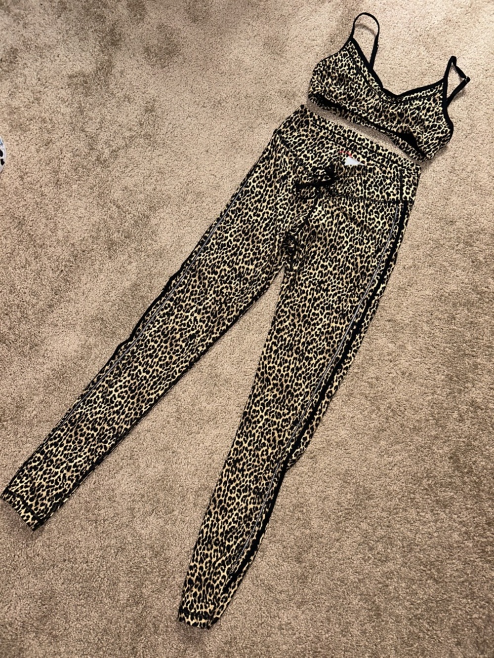 The Upside Leopard Print Leggings & Bralette Set - Black & Tan